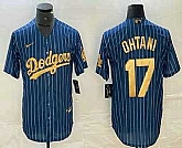 Men's Los Angeles Dodgers #17 Shohei Ohtani Blue Gold Pinstripe Cool Base Stitched Baseball Jersey,baseball caps,new era cap wholesale,wholesale hats